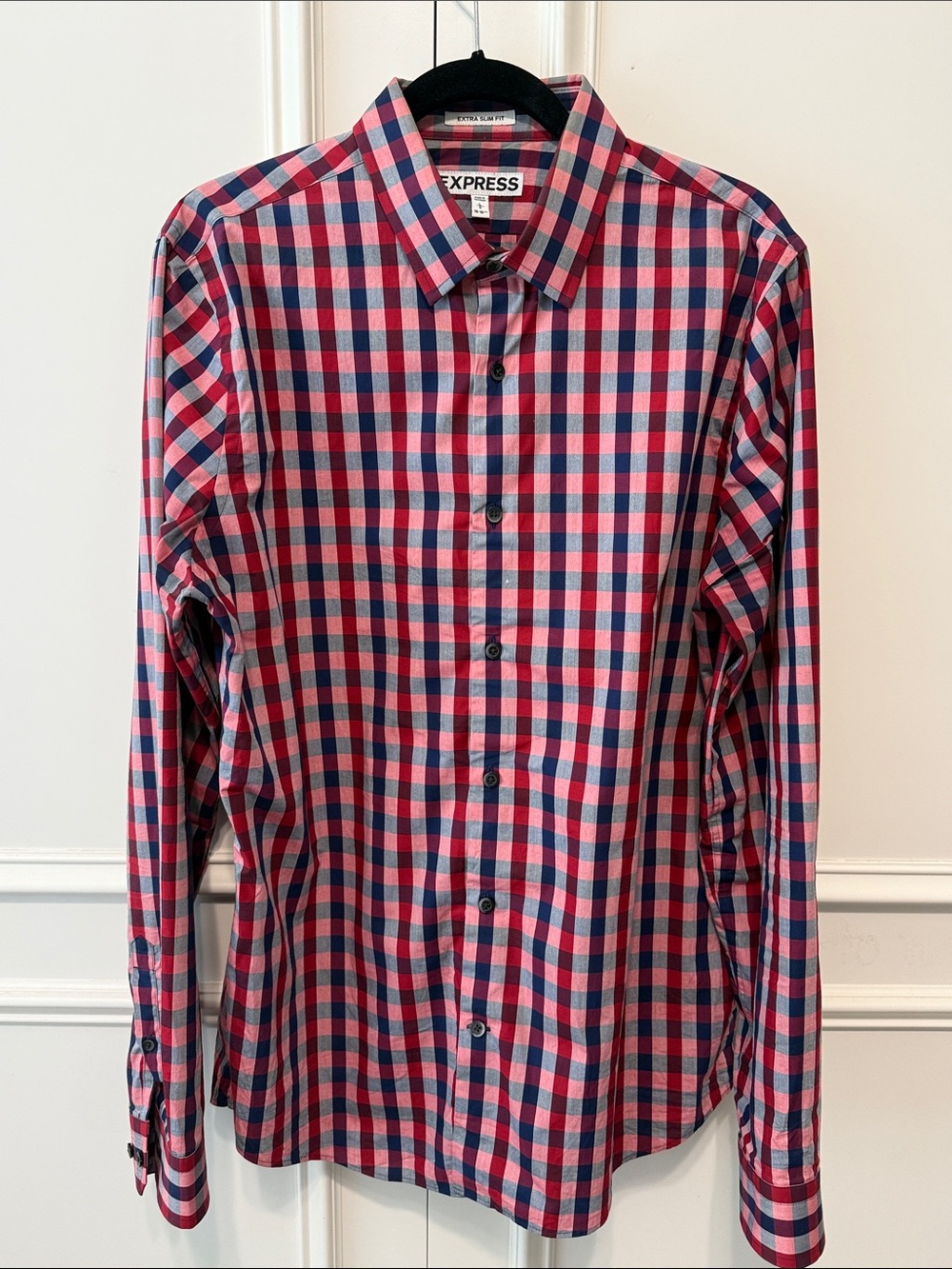 Express Red and Blue Plaid Button-Down Shirt